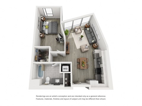 Floor plan for 1 bed, 1 bath, 758 sqft